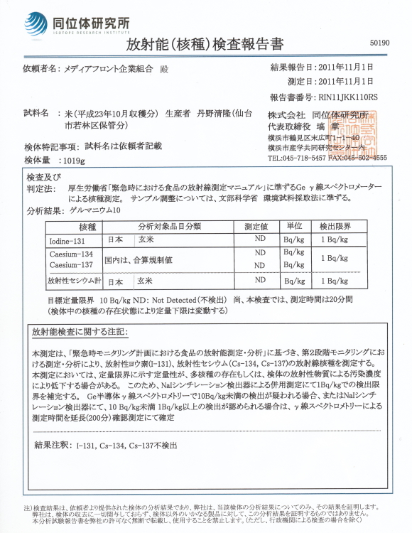放射能検査報告書